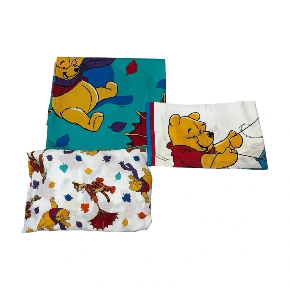Disney Vintage 1980's Winnie the Pooh Twin Sheets Flat Sheet Fitted Sheet Pillow